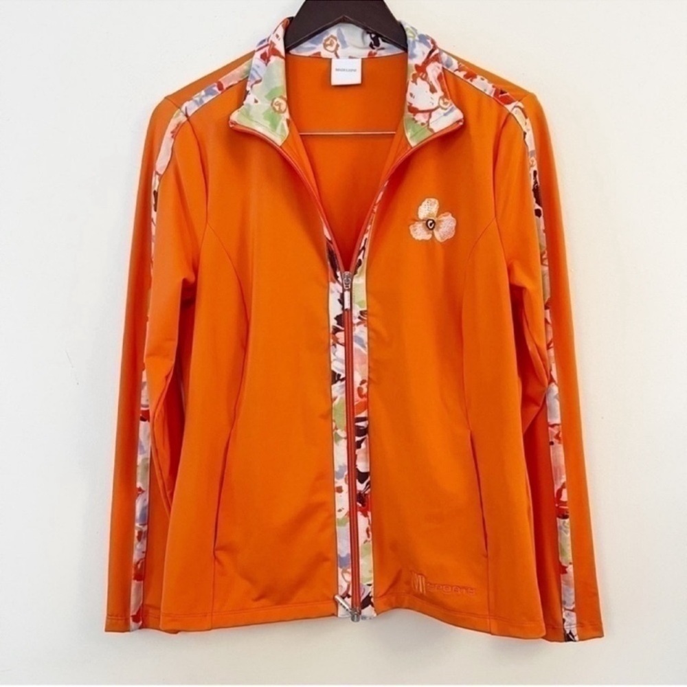 Madeleine Floral Two Way Zip Up Track Jacket Size 10 Orange Multi Color